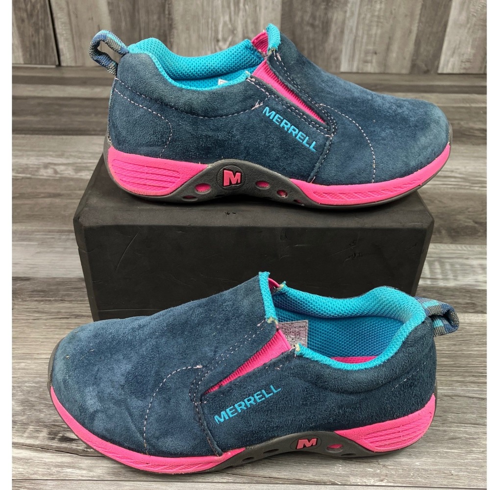 Merrell Jungle Moc Kids Navy Pink Suede Slip On Hiking Shoes Size 1.5 MC51998